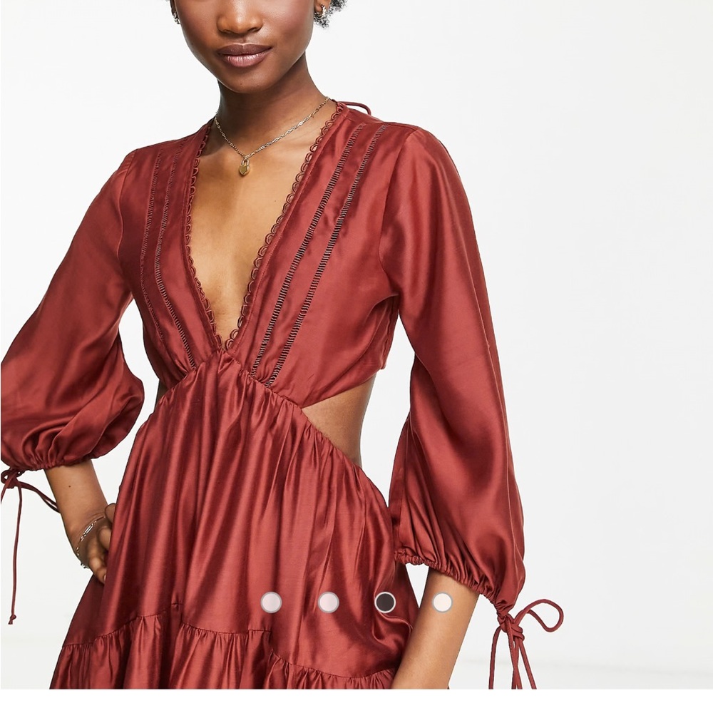 ASOS Tiered Midi Dress with lace trim in Red